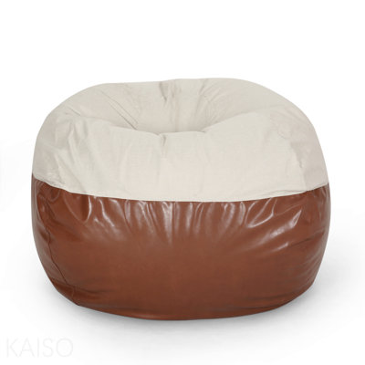 Fauteuil à billes rond en tissu et similicuir de 5 pieds bicolore et beige pour le salon