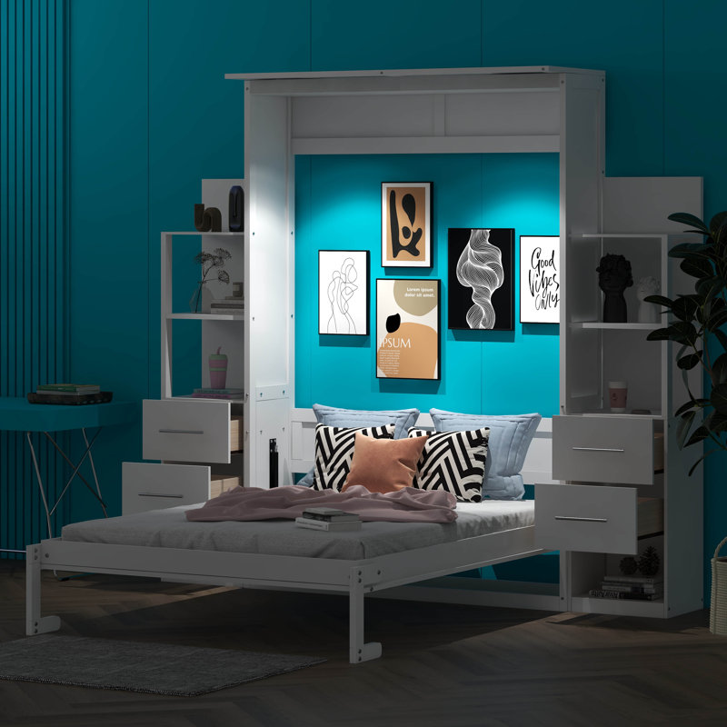 Lit escamotable double avec tablettes Campden, Blanc