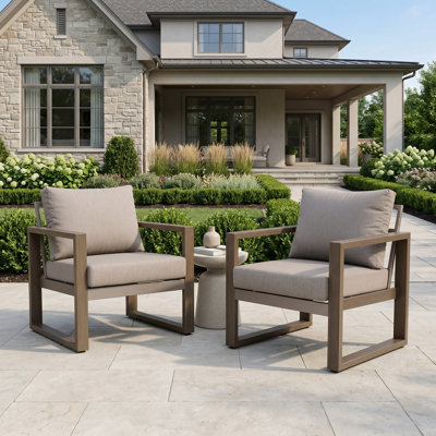 Fauteuil de patio en acier avec coussins Arunas, ensemble de 2