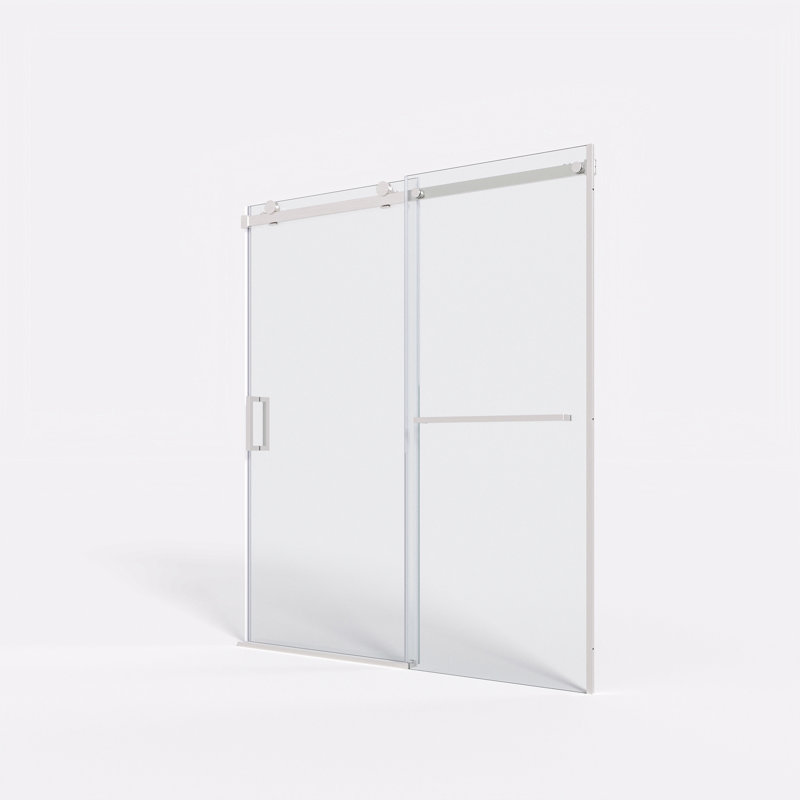 Brushed Nickel Frameless Sliding Shower Door with Clear Tempered Glass