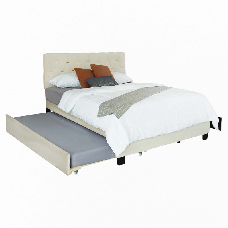 Upholstered Platform Storage Bed, Beige