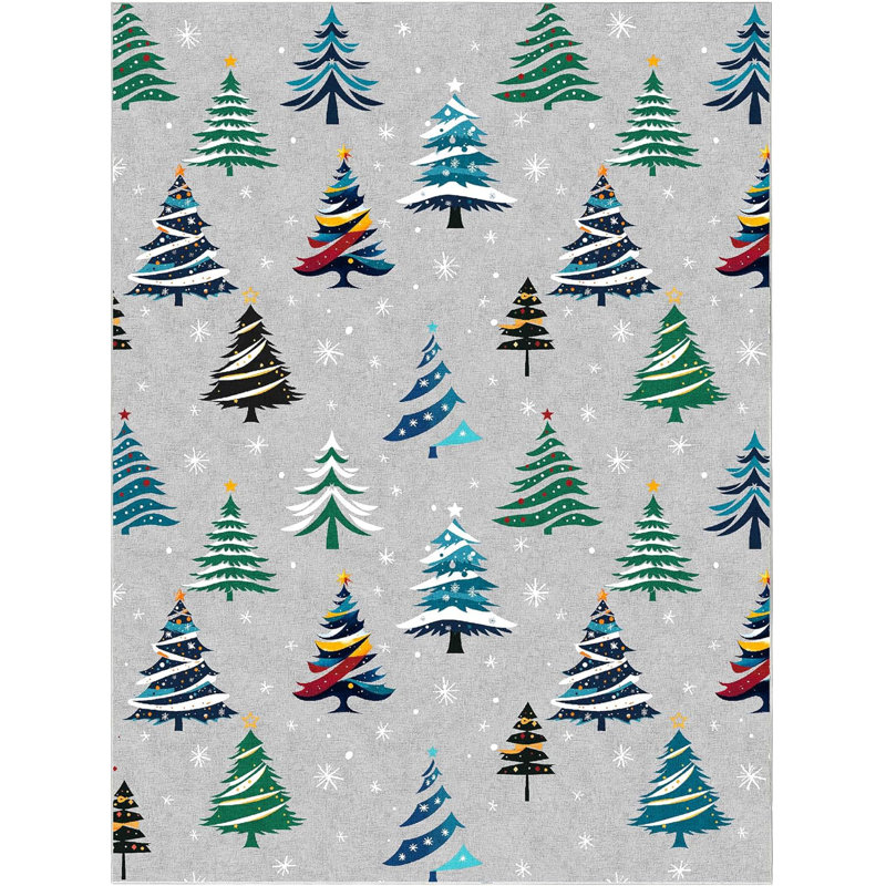 Christmas Rugs with Xmas Tree Pattern for Holiday Decor, Non Slip Low Pile Washable Rug for Kitchen, Entryway, Living Room, Bedroom