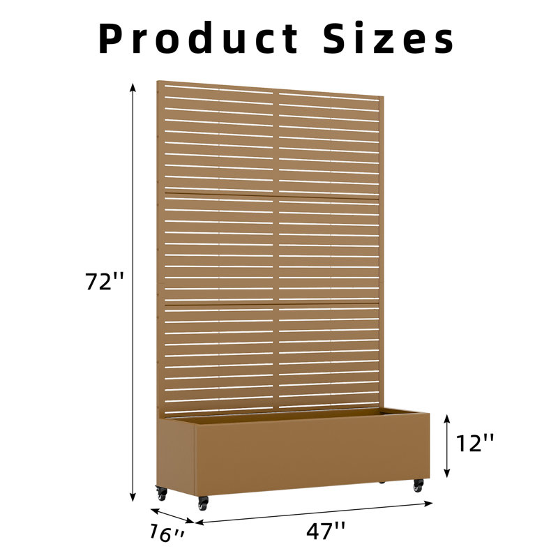 Outdoor Metal Rectangular Individual Planter Box with Trellis for Climbing Plants, Brown, 72" H x 47" W x 16" D