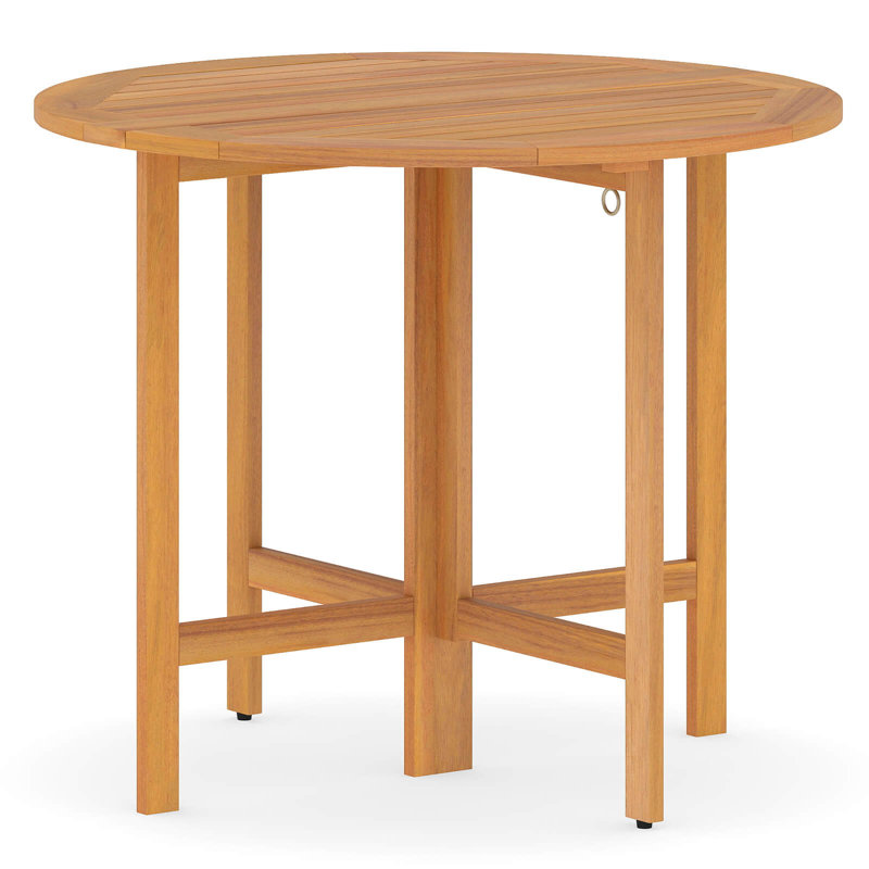 36" Outdoor Acacia Folding Round Dining Table with  Slatted Tabletop for Backyard, 1