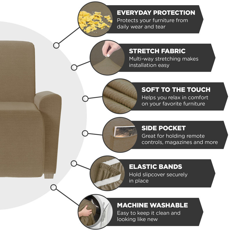 Housse pour fauteuil inclinable à coussins carrés/rectangulaires, Mélange de polyester champignon