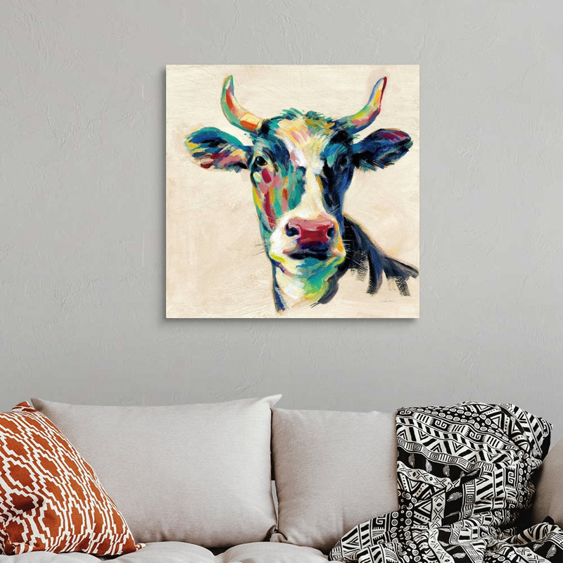 Art mural sur toile Expressionistic Cow II, H 30 po x l 30 po x P 1 po, Toile tendue