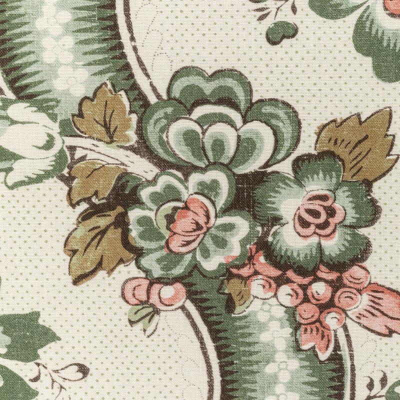 Benday Print Fabric, Green/Rose