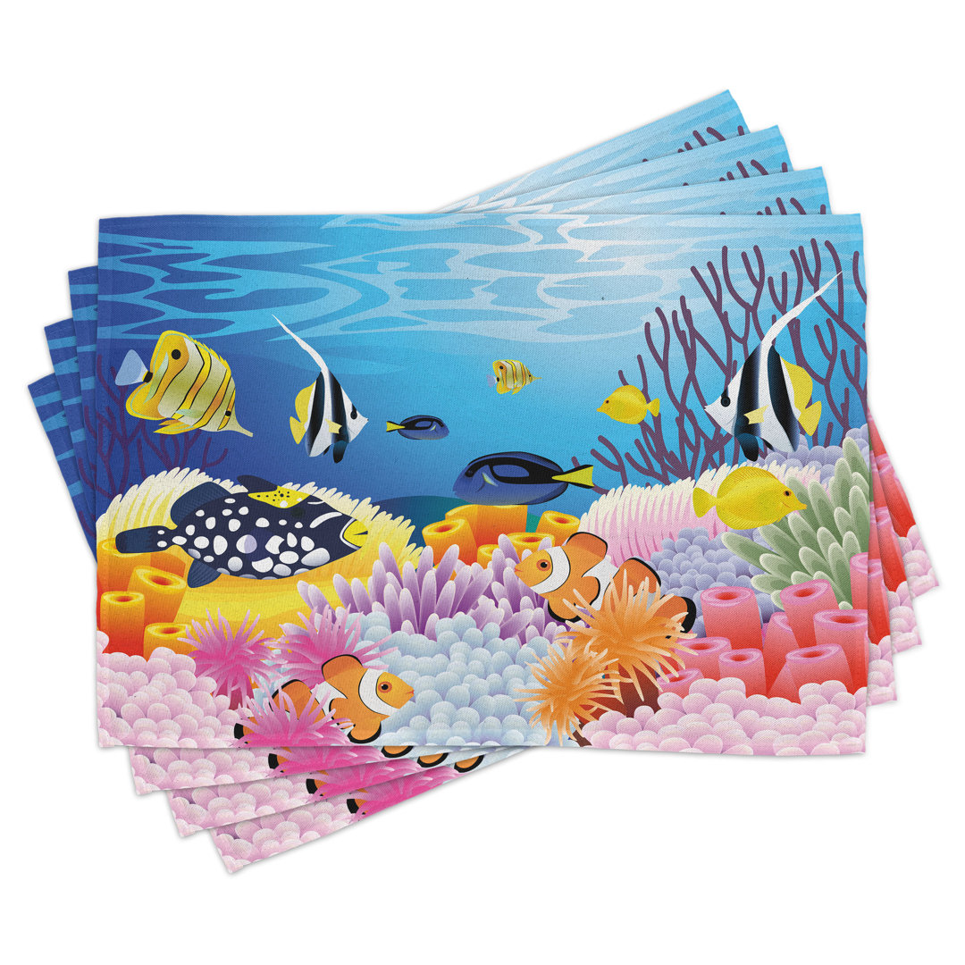 Platzdeckchen 4er-Set, Fische Korallenriffe, Multicolor