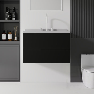 Meuble-lavabo flottant avec lavabo, tiroir à fermeture en douceur, comptoir et dosseret en marbre de granite blanc de 2 po