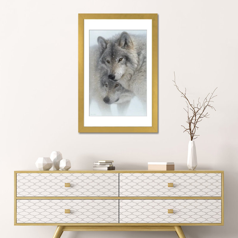 Wild Devotion - Gray Wolves, 24" H x 16" W x 1" D, Gold Open Corner Frame Paper