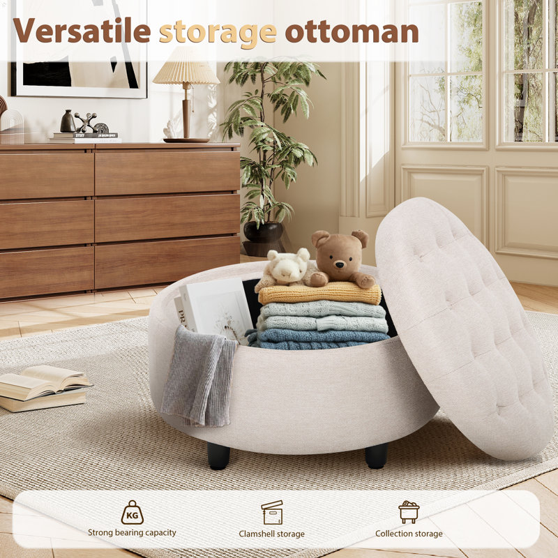 25'' Oversized Upholstered Round Storage Ottoman