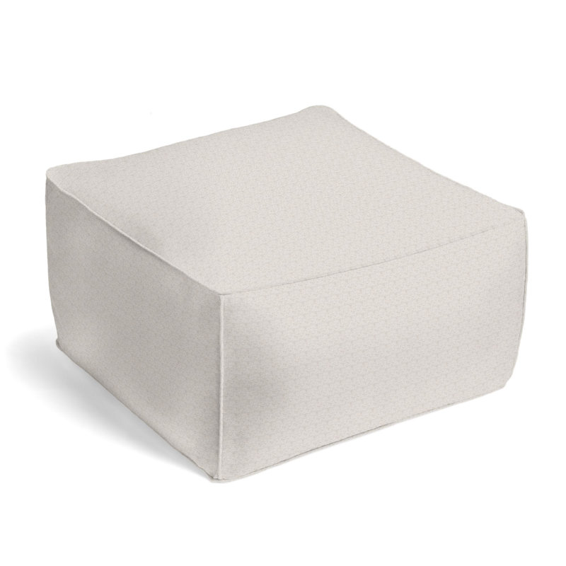 Upholstered Pouf, Natural Linen Blend/Bamboo