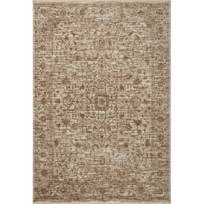 Sorrento Oriental Machine Made Polyester Area Rug in Bark/Natural