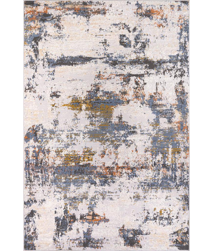 Tapis bleu / beige / ocre Darin, Rectangle 5 pi x 7 pi