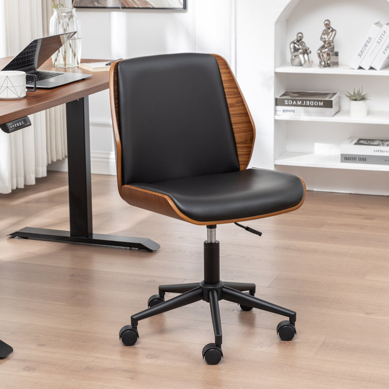 Andretta Faux Leather Upholstered Armless Office Chair, Black