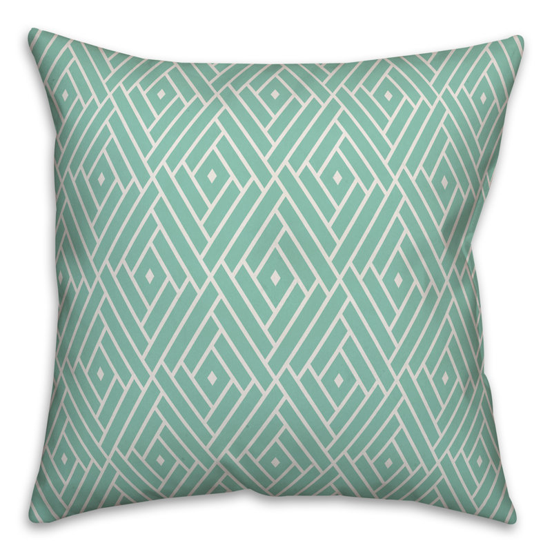  Coussin décoratif intérieur / extérieur Abstract Diamond, 16 po x 1 po, Blanc / vert océan, Pas de bourre