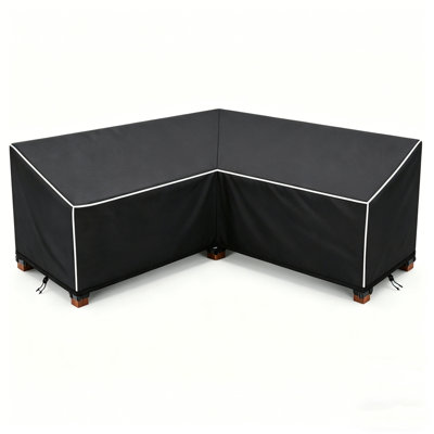 Heavy-Duty Black V-Shape Patio Sofa Cover, Weather Resistant with White Webbing Trim, Vents & Secure Fasteners, 85"L x 34"W x 31"H