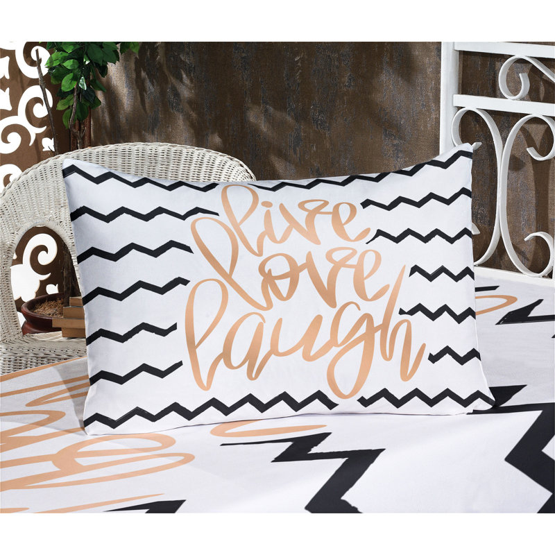Ensemble de draps et taies décoratives Ambesonne Live Laugh Love, noir, blanc et pêche