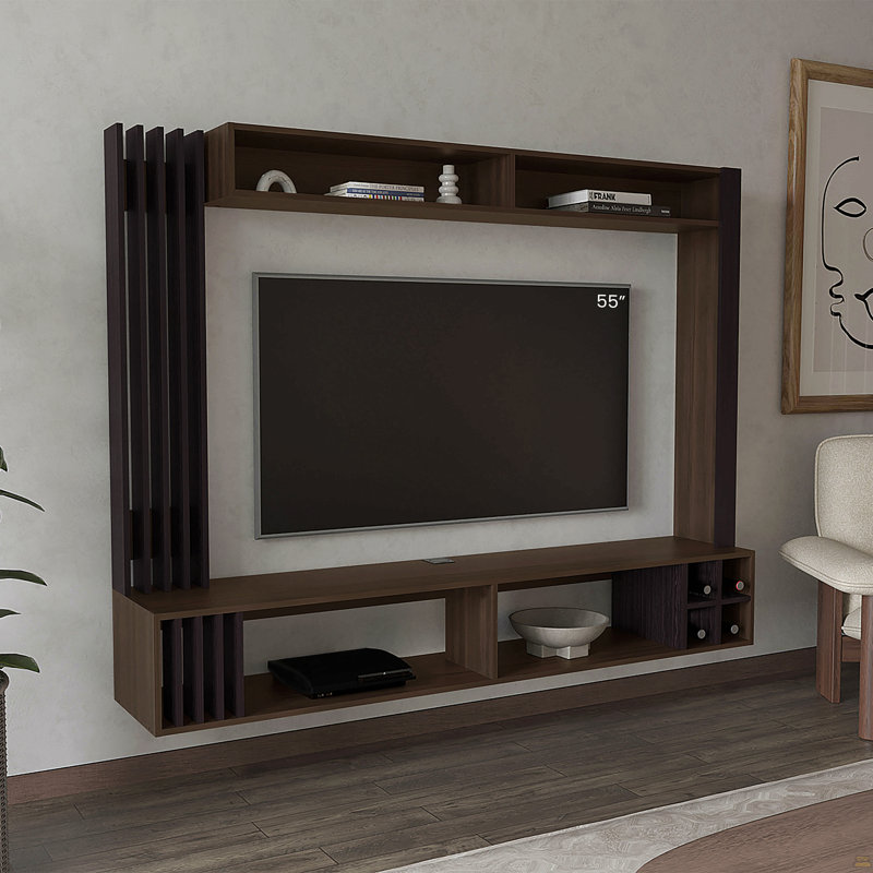 Entertainment Center With Open Shelves, Tv Panel And Storage Compartment