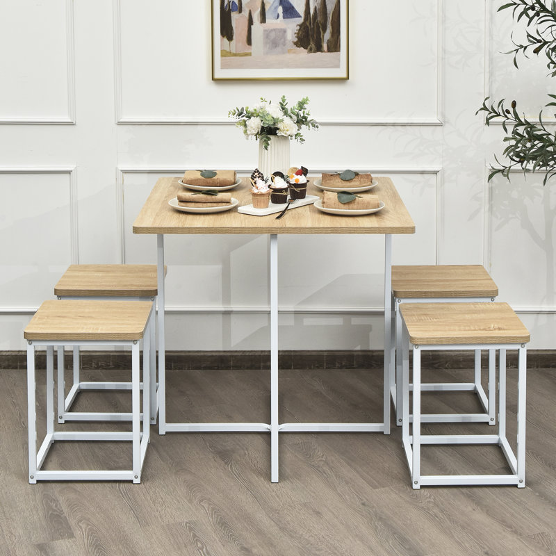 Ghazl Dining Set, Light Brown, Light Brown/White, White