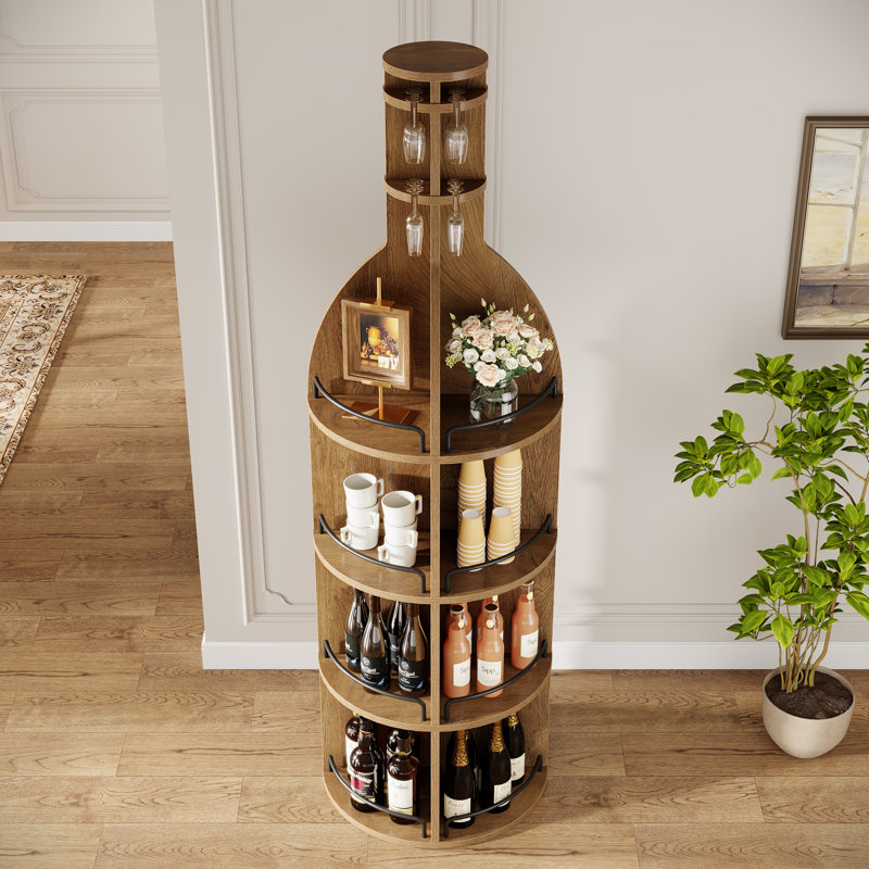 Support à vin de 75 po de hauteur, armoire à vin autoportante avec tablettes de rangement (sans éclairage)