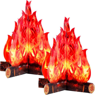 2 Set Fake Fire Fake Flame Camping Decoration 3D Cardboard Campfire Centerpiece Artificial Flames Campfire Party Decoration for Camp Bachelorette Christmas Party(16 x 13 Inch,Red Orange)