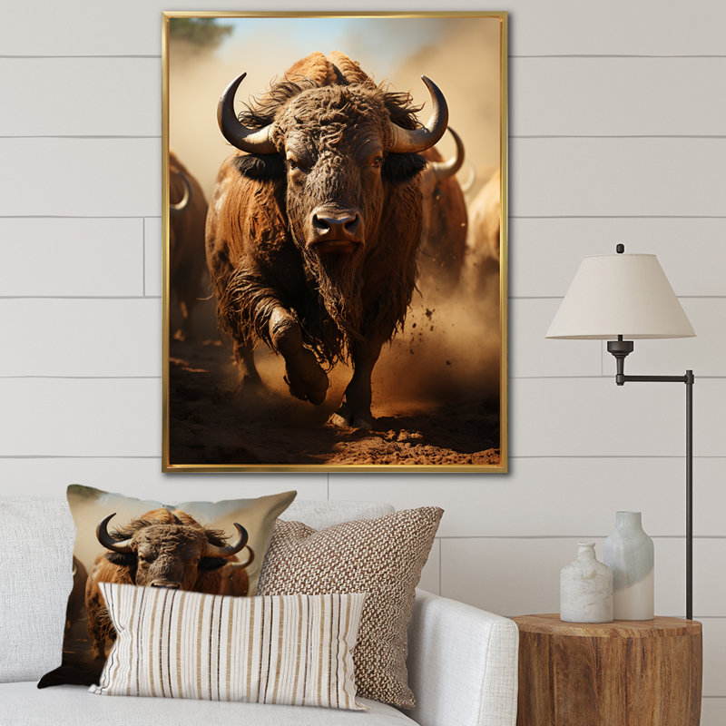 Kembre Native Art Buffalo Thunder - impression, H 20 po x l 12 po x P 1 po, Cadre flottant doré