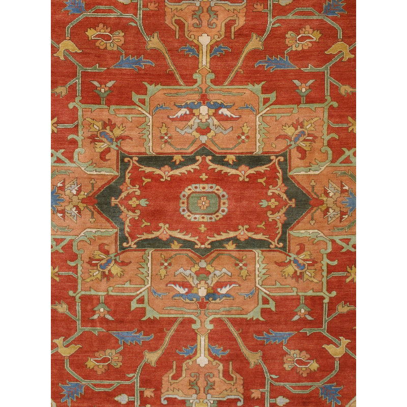 Serapi Oriental Hand-Knotted Wool Red/Rust Area Rug, Rectangle 9'8" x 10'3"