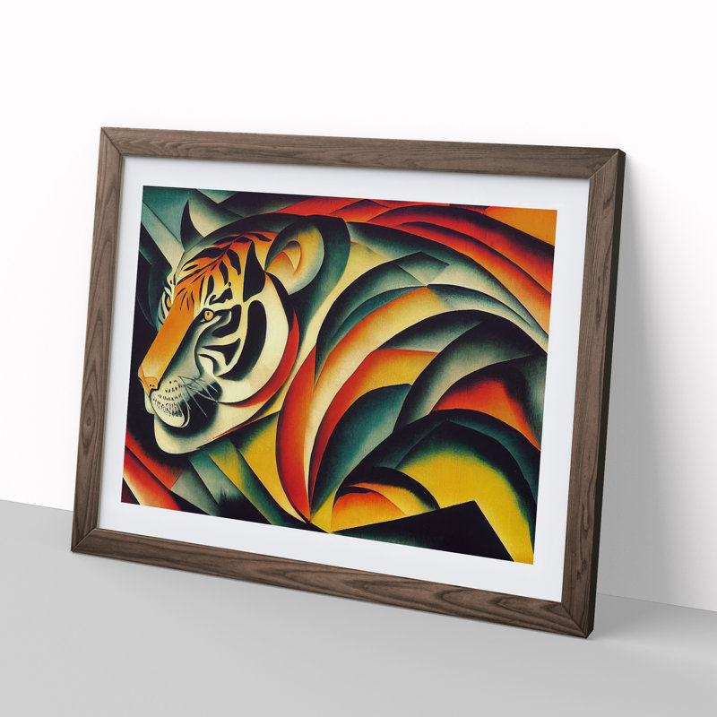 Abstract Tiger Painting - Framed Print, 34cm H x 46cm W x 2cm D, Walnut Framed