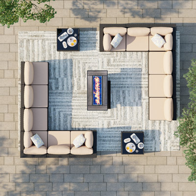 Ensemble de patio extérieur en osier pour 12 personnes avec coussins et foyer