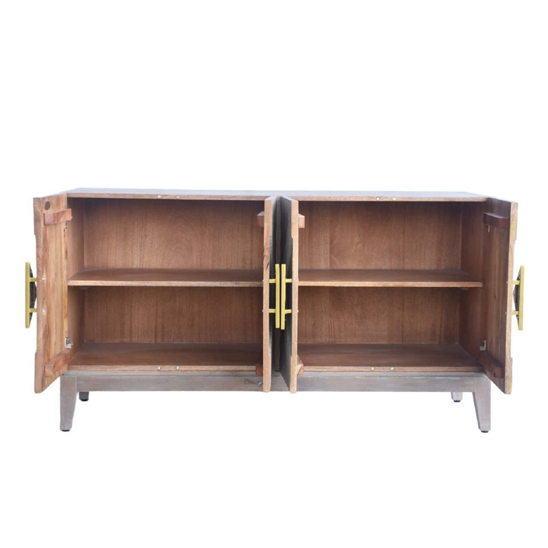 Buffet 4 portes en bois massif de manguier, 55 x 19 x 30