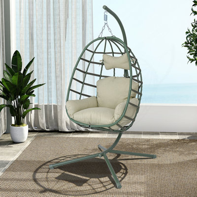Fauteuil à œufs avec support Chaise de balançoire suspendue en rotin PE pour l'intérieur et l'extérieur avec coussin à double corde robuste lavable Capacité de 350 lb pour le patio