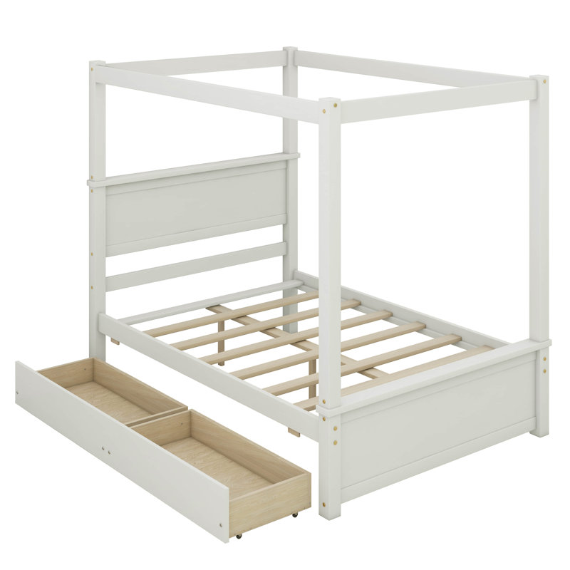 Lit plateforme double Harroll, Blanc brossé