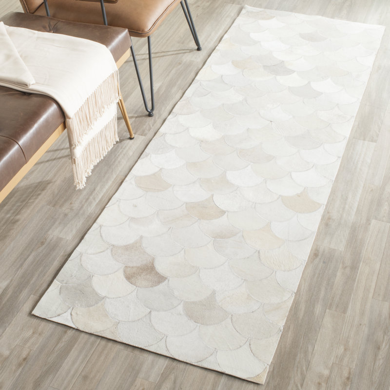 Aliquippa Studio Leather Hand Woven Leather Geometric Rug, Runner 2'3" x 7'