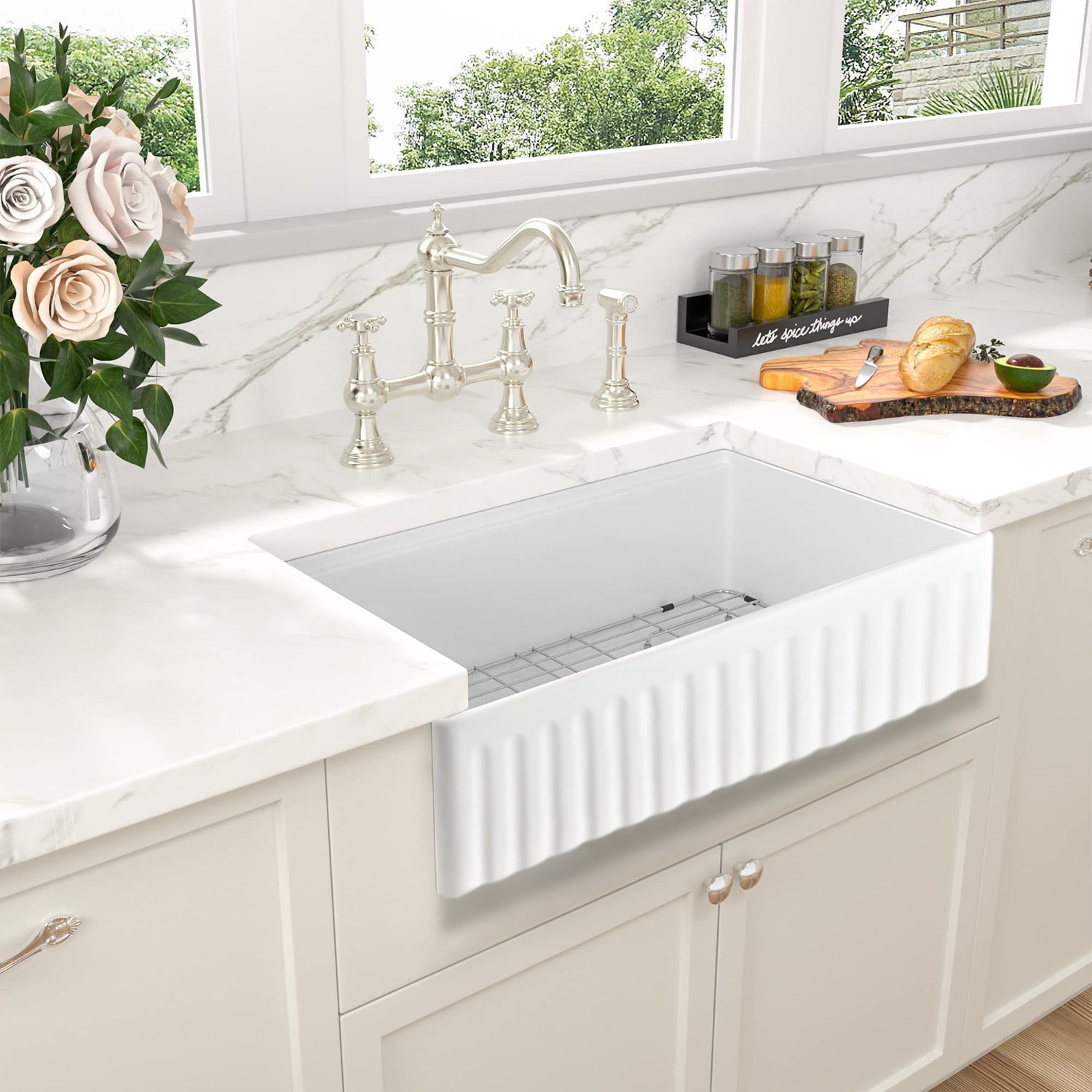 Charleston 33’’ x 10 Fireclay Farmhouse Kitchen Sink Set