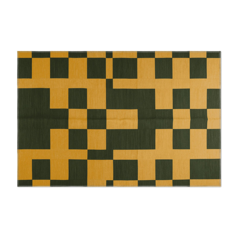 Tapis d'intérieur et d'extérieur à carreaux vert, Rectangulaire 2 pi x 3 pi