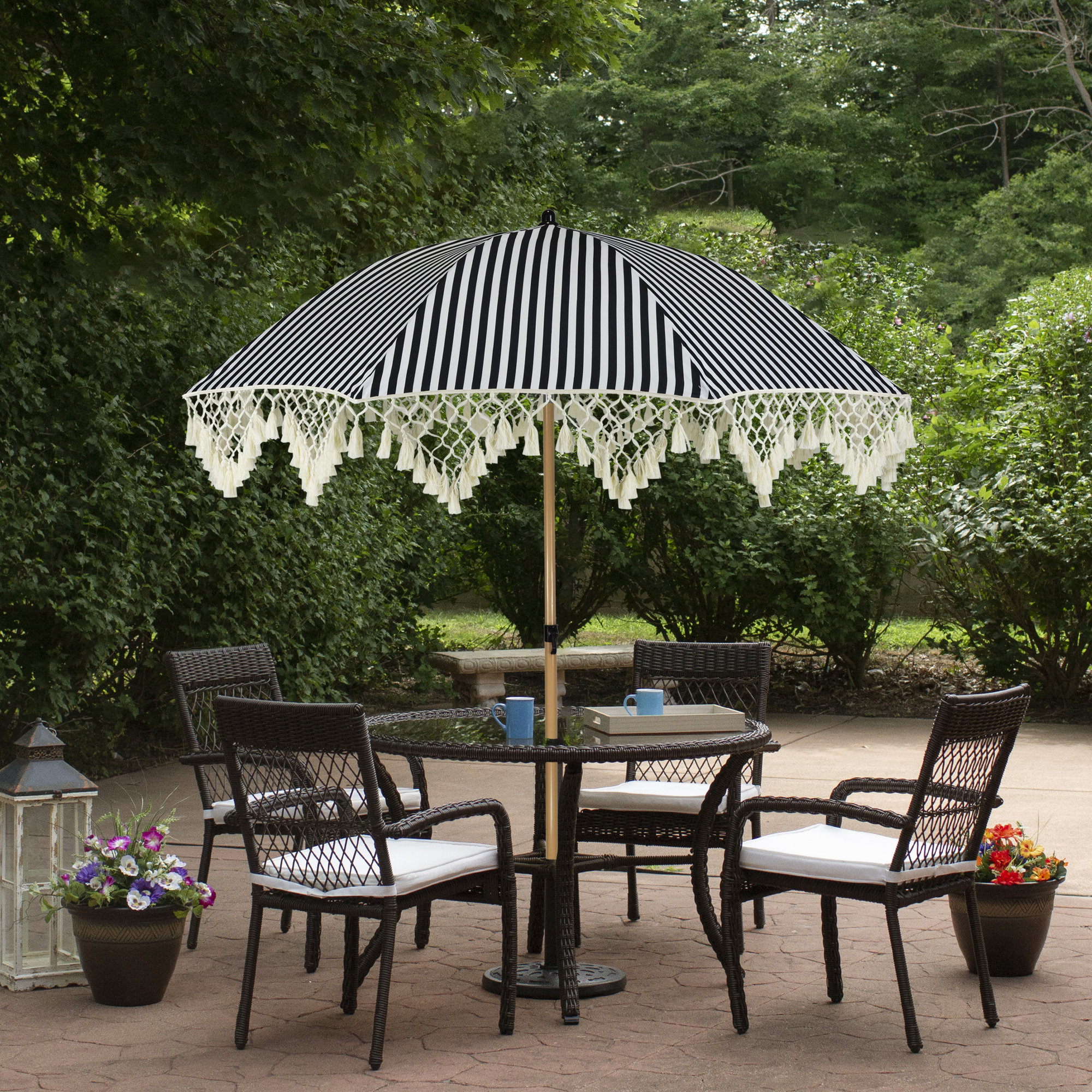 7.5 ft patio umbrella with crank multi color beach theme Bluewater Tilt Outdoor Transform your outdoor space with this 7.5ft fringed umbrella Ainfox 7.5ft Blue Outdoor Market