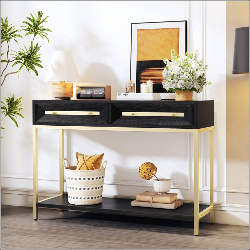 Console Table With Two Drawers, Black