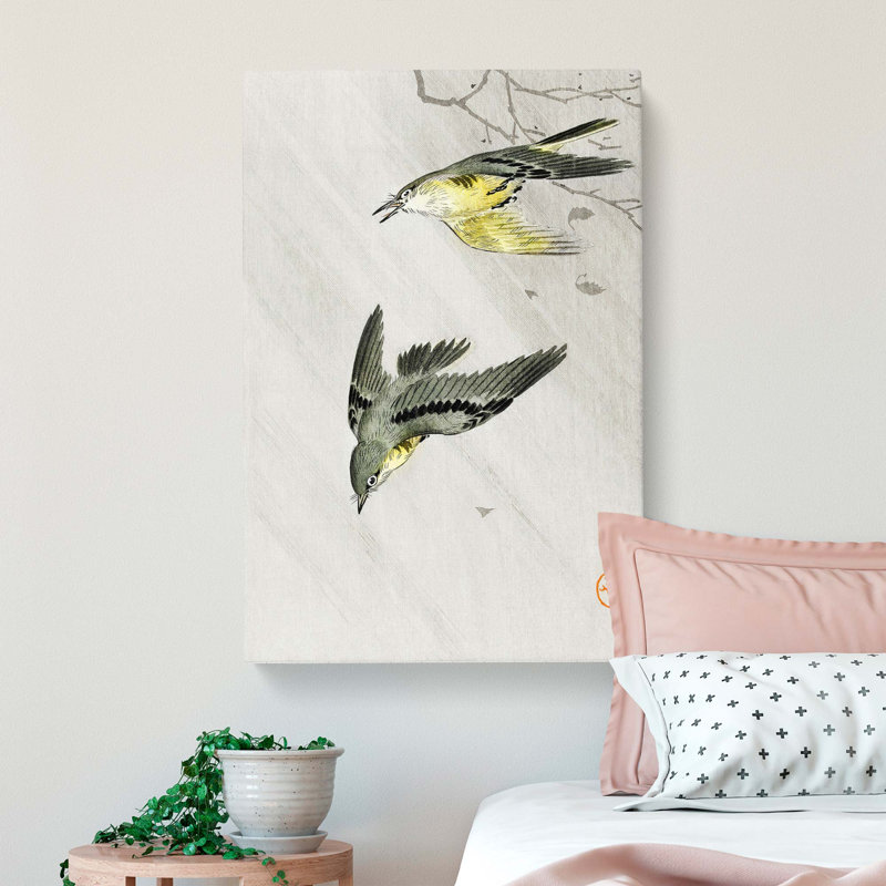 Songbirds In The Rain by Ohara Koson - Wrapped Canvas Painting, 76cm H x 50cm W x 3cm D