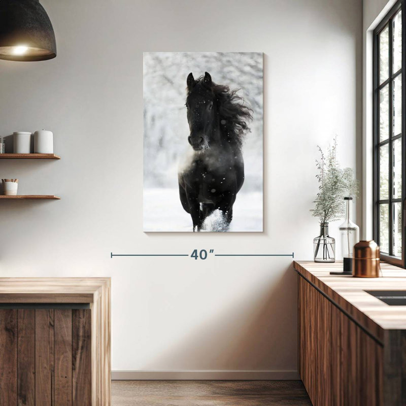 Cheval frison foncé Brampt, H 39 po x l 26 po