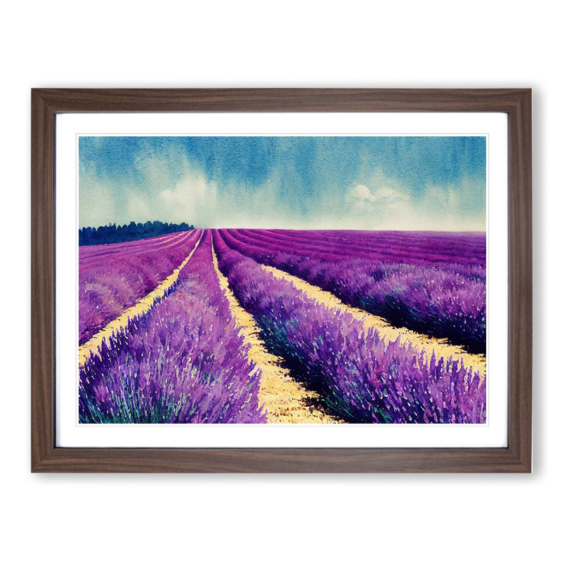 Lavender Field Vol.1 - Single Picture Frame Painting, 25cm H x 34cm W x 2cm D, Walnut