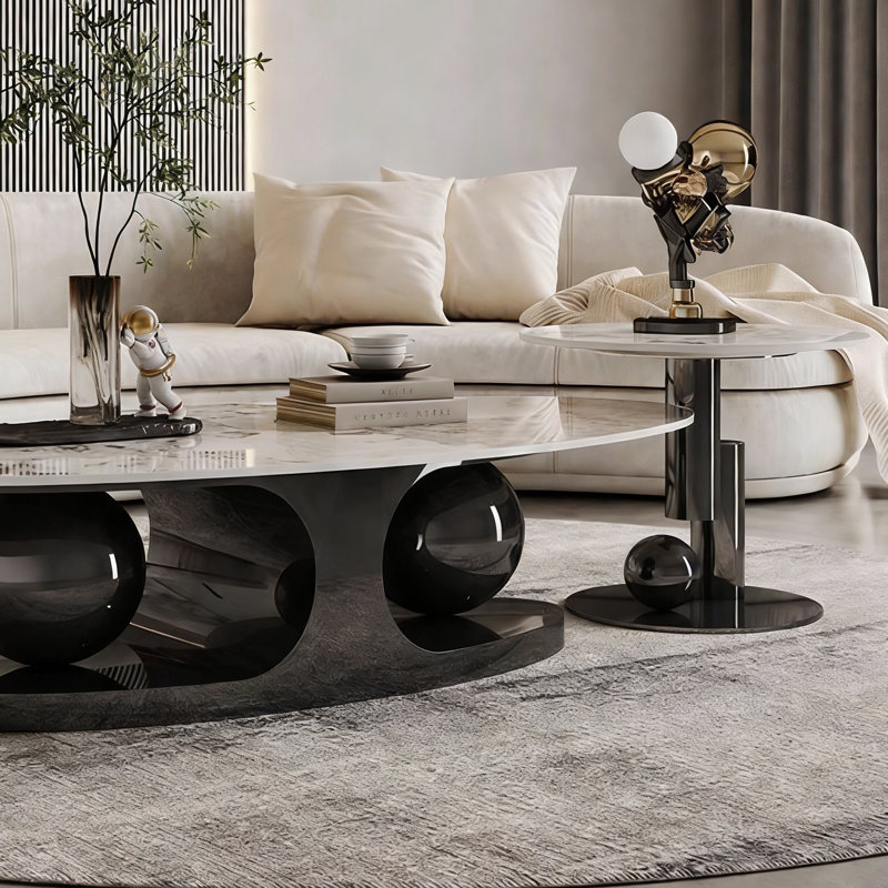 Ensemble de tables basses Sintered Stone, H 14,96 po x L 55,12 po x l 27,56 po, Noir