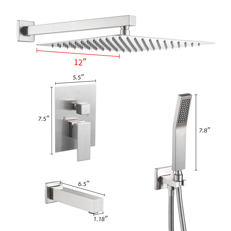 Complete Shower System with Rough in-Valve, Silver