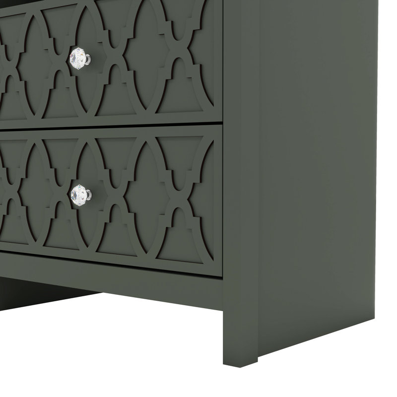 Table de chevet 2 tiroirs avec rangement 26,8 po Wat bord, Vert, Individuel