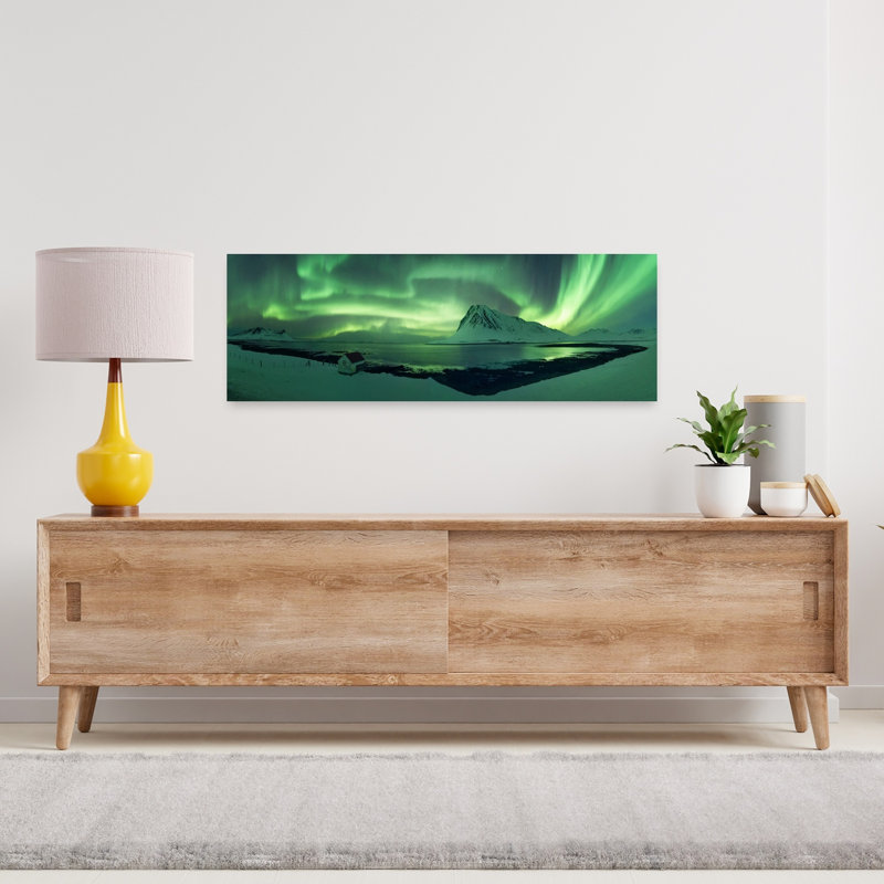 Northern Lights Winter Landscape Peaceful Serene Tranquil Landscape Nature, art mural, H 12 po x l 36 po