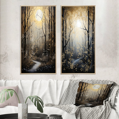 «Forêt arbre monochrome au clair de lune ombres» 2 - Pièces sur toile