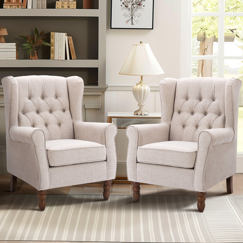 Angiolino Upholstered Armchair, Beige Polyester Blend