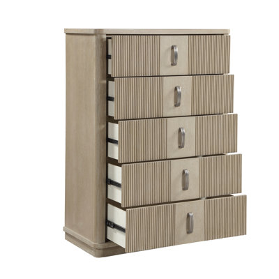 Commode de rangement moderne à 5 tiroirs avec commode de rangement à 5 tiroirs de finition brun clair