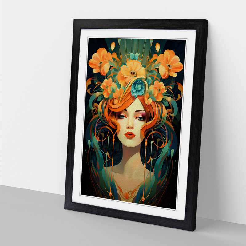 Female Art Deco Art - Framed Print, Black Framed, 46cm H x 34cm W