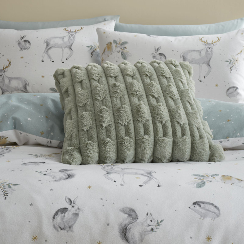 Carved Faux Fur Cushion Cover, Sage Green, Polyester